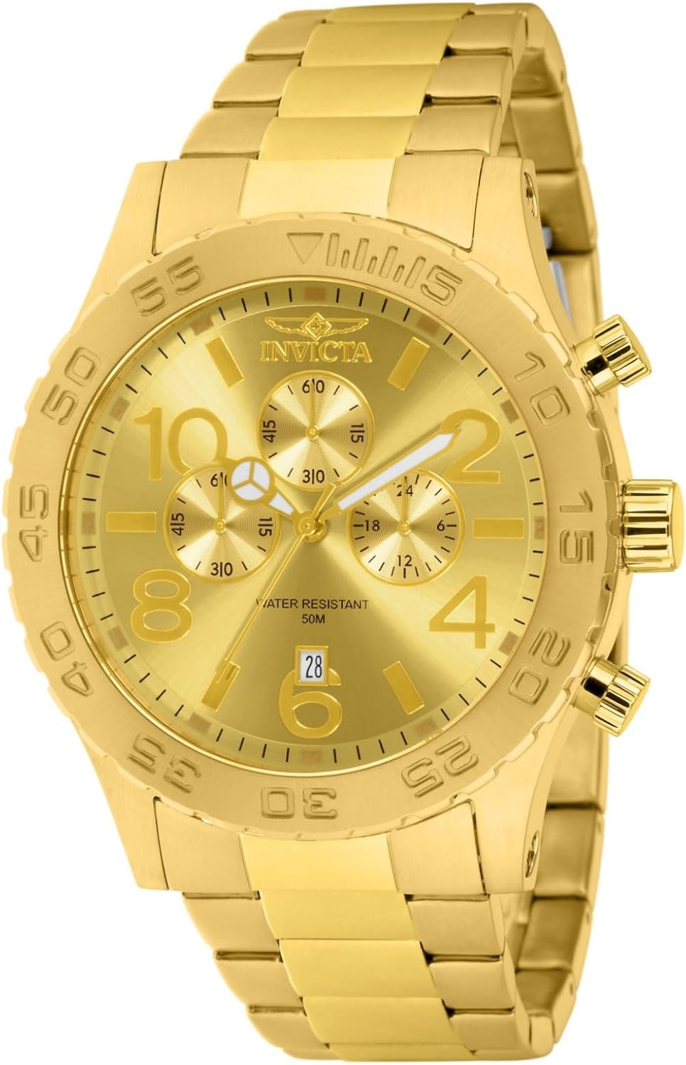 Invicta Mens 1270 Specialty Chronograph Gold Dial 18k Gold Ion-Plated Stainless Steel Watch