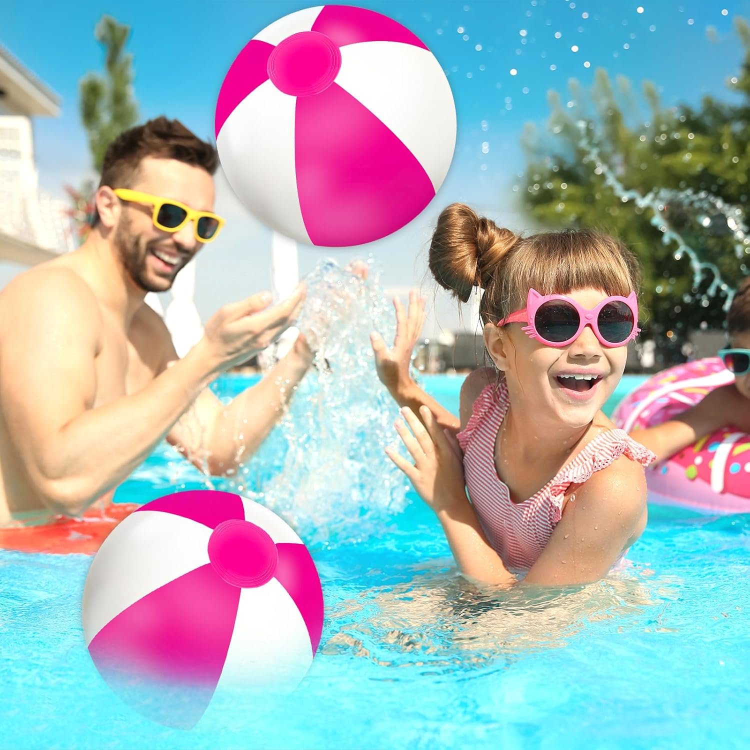 Whaline 3Pcs Inflatable Beach Ball Round Pool PVC Balls Cute Game Toys for Summer Hawaiian Tropical Theme Beach Party Decor