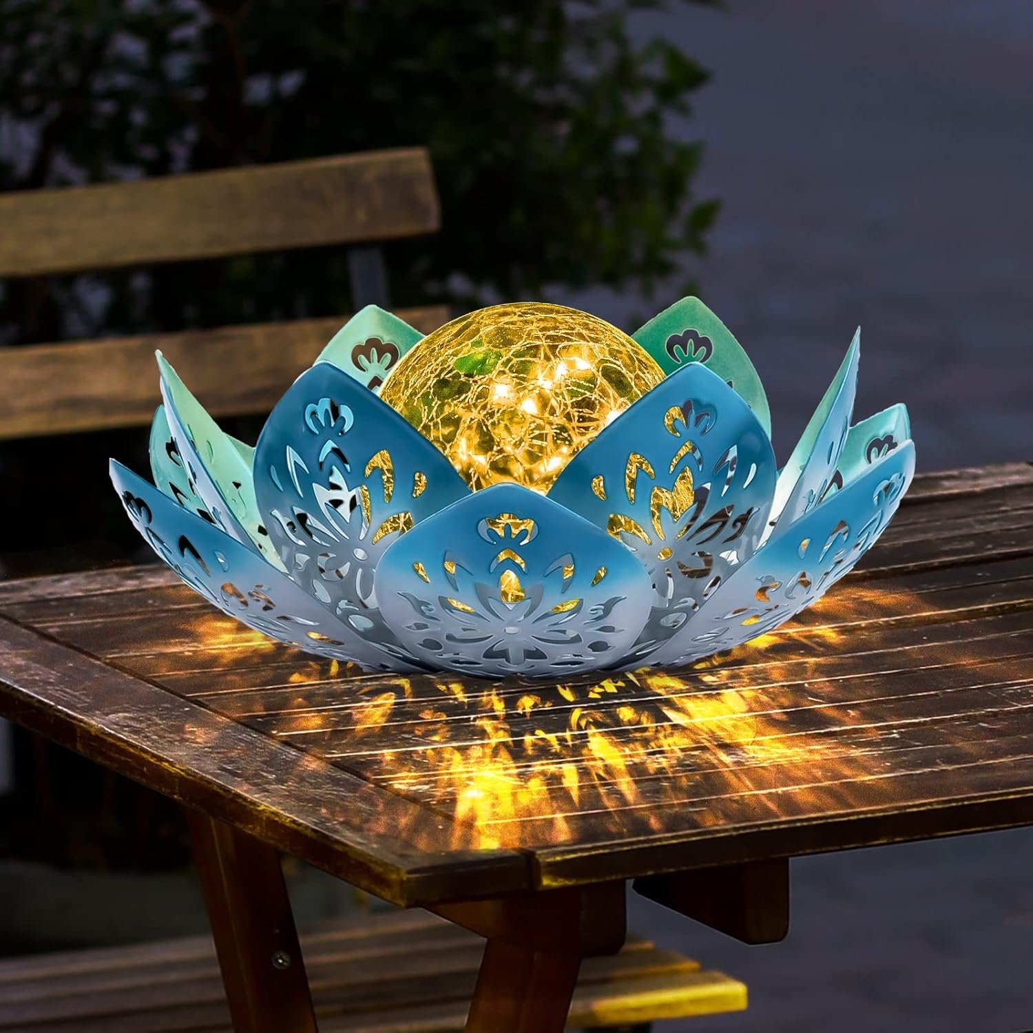 Huaxu Solar Garden Lights Outdoor Decorative - Bright Lotus Flower Table Lamp, Waterproof Solar Lights for Patio Pathway Yard Balcony Outside Decor