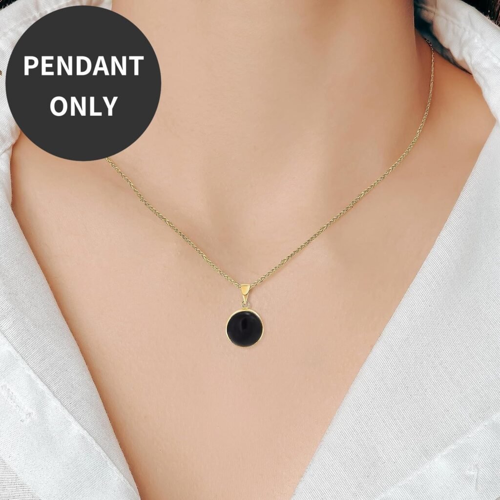 14K Gold Onyx Necklace - 14K Solid Yellow Gold Pendant, Dainty 12mm Round Black Onyx Gemstone, December Birthstone Handmade Minimalist Jewelry, Leo Star Sign Birthday Gift for Classy Women