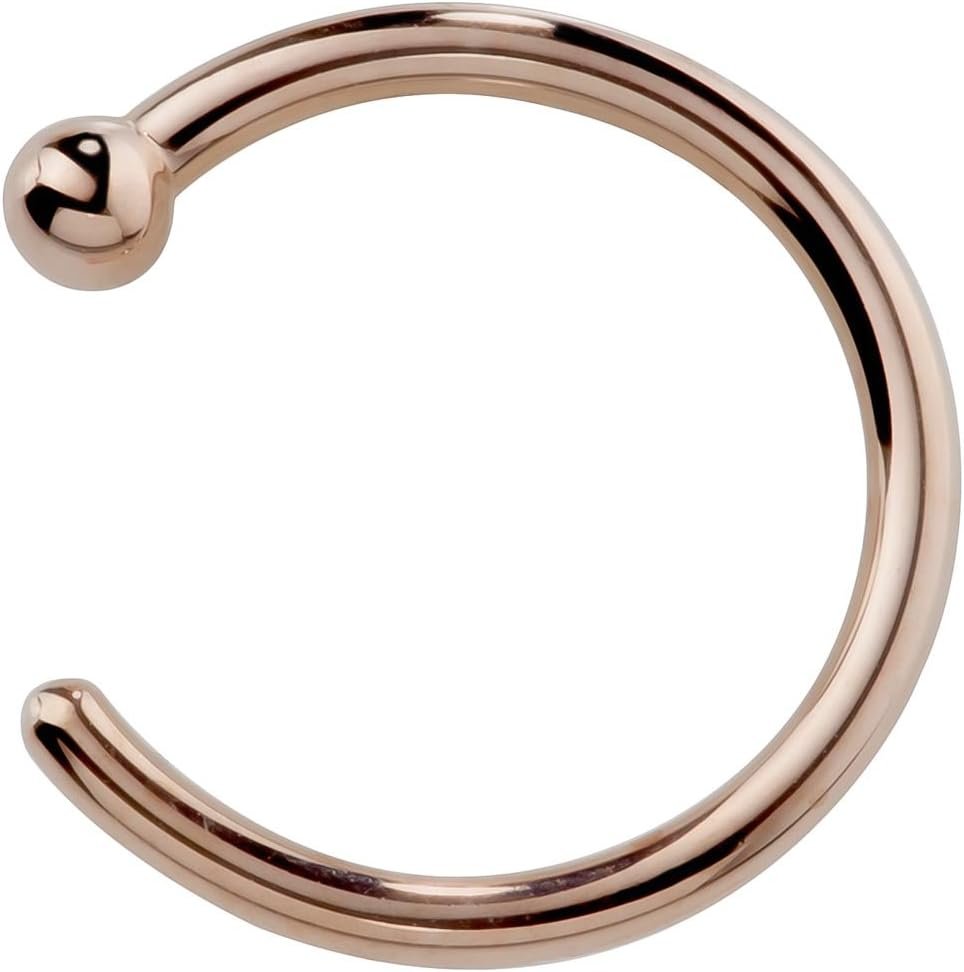 FreshTrends Solid 14K Gold Tiny Nose Ring Hoop - Yellow White Rose - 20 Gauge 1/4 Diameter