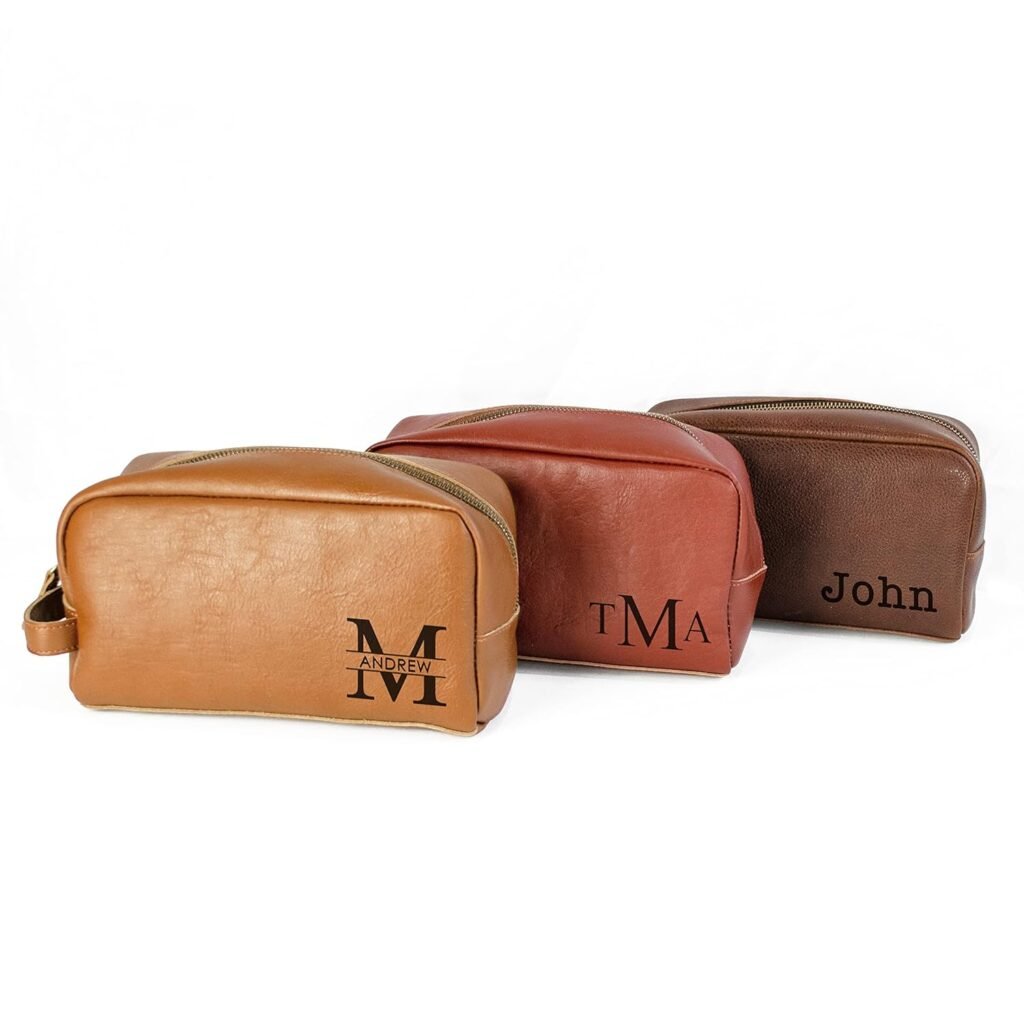 Genuine Leather Mens Toiletry Bag Made in USA, Monogrammed Dopp kit, Personalized Graduation Travel Gifts for Men, Father, Husband, Boyfriend, Groomsmen, Best Man, Shaving Bag Cosmetic (Engraved)