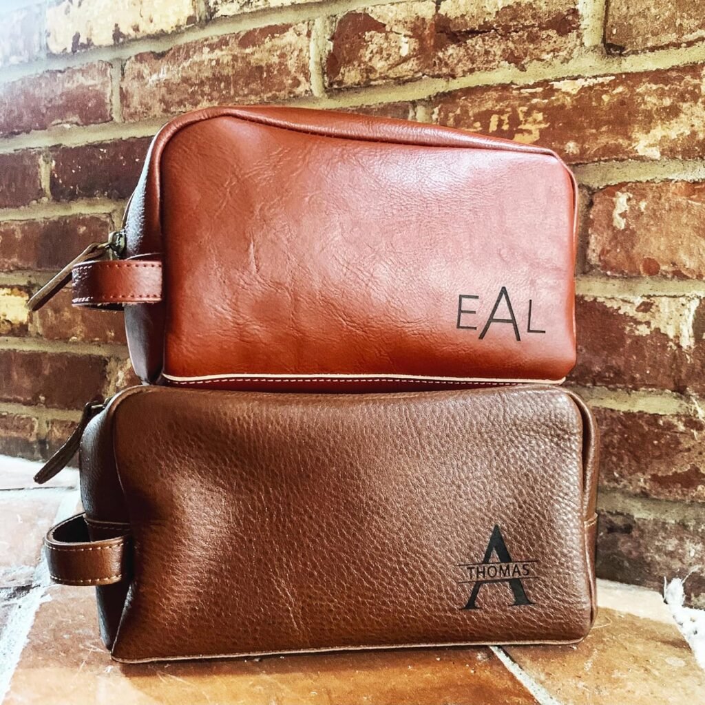 Genuine Leather Mens Toiletry Bag Made in USA, Monogrammed Dopp kit, Personalized Graduation Travel Gifts for Men, Father, Husband, Boyfriend, Groomsmen, Best Man, Shaving Bag Cosmetic (Engraved)