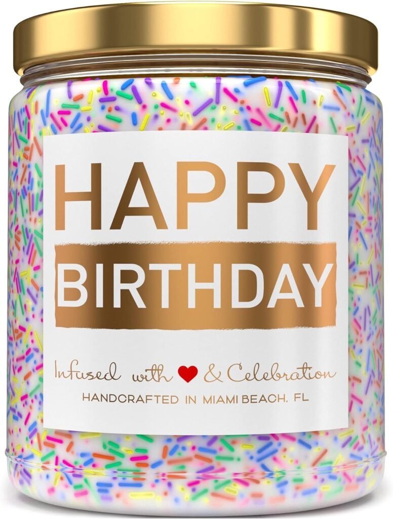 Happy Birthday Candle - Vanilla Birthday Cake Scent with Sprinkles Cute Birthday Gifts for Women Ideas, Made in USA, 9 oz - Cool Unique Bday Gift for Her, Best Friend, Men