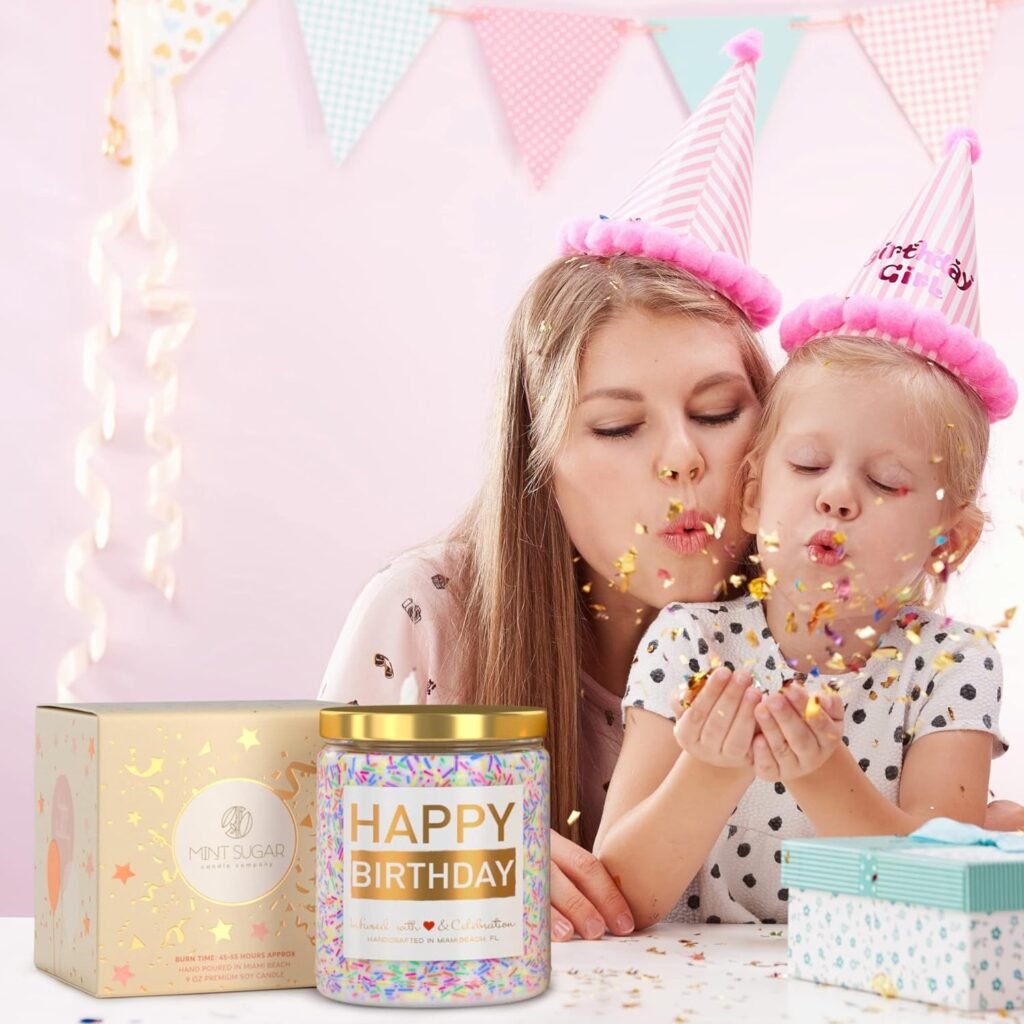 Happy Birthday Candle - Vanilla Birthday Cake Scent with Sprinkles Cute Birthday Gifts for Women Ideas, Made in USA, 9 oz - Cool Unique Bday Gift for Her, Best Friend, Men