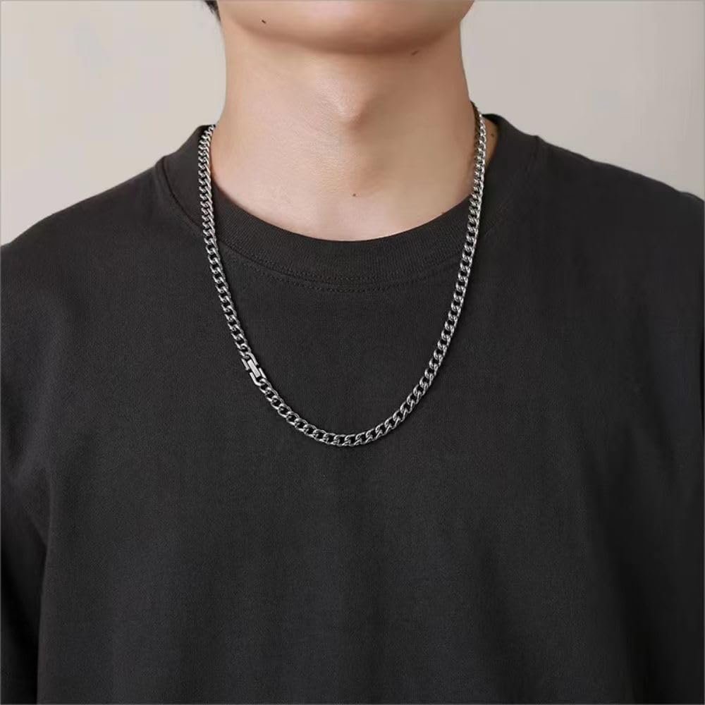 HUARJO Curb Cuban Chain Link Necklace for Men Women,316L Stainless Steel Dainty Chunky Chain Choker Necklaces for Men Women Trendy Personalized Jewelry