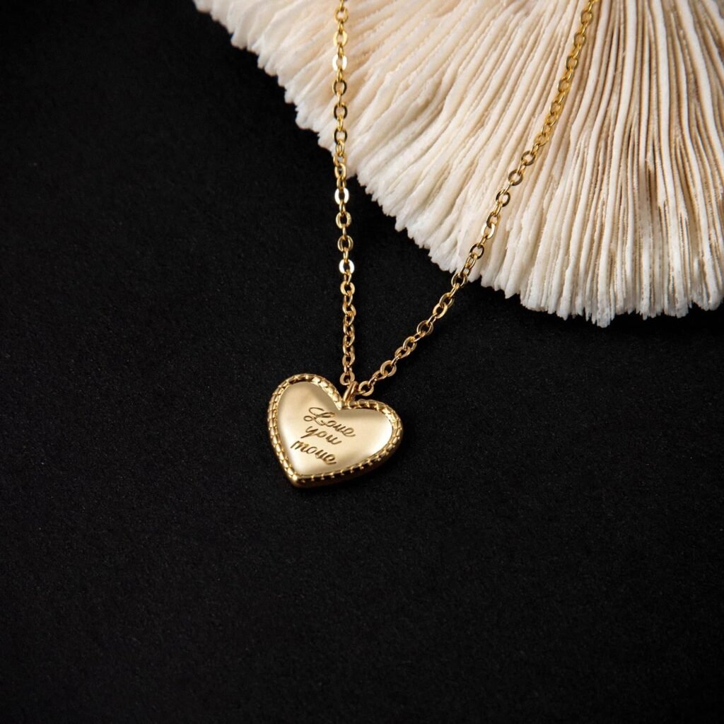 Tewiky Cute Heart Necklace Tiny 14k Gold Heart Pendant Choker Necklaces Small Gold Love Open Heart Chain Necklace for Women Dainty Gold Necklace Gifts for Her