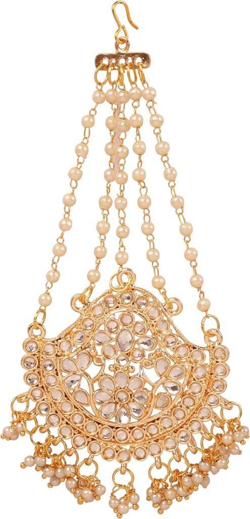 Touchstone Indian Bollywood Stylish Contemporary Designer Jewelry Hand Head Wedding Accessory Kaleera Mangtika in Gold or Silver Tone for Women.