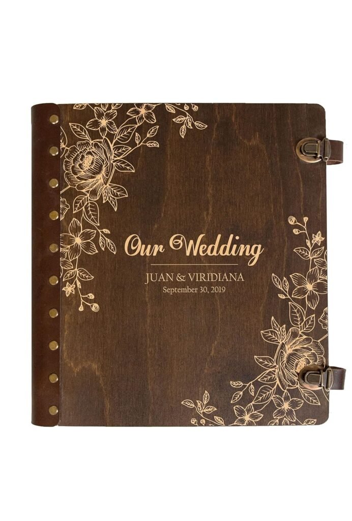 Wedding Photo Album Personalized Photo Album Rustic Wedding Gift for Couple Wooden Photo Album Custom Unique Photo Book Memory Scrapbook Album (Palisander (dark wood))