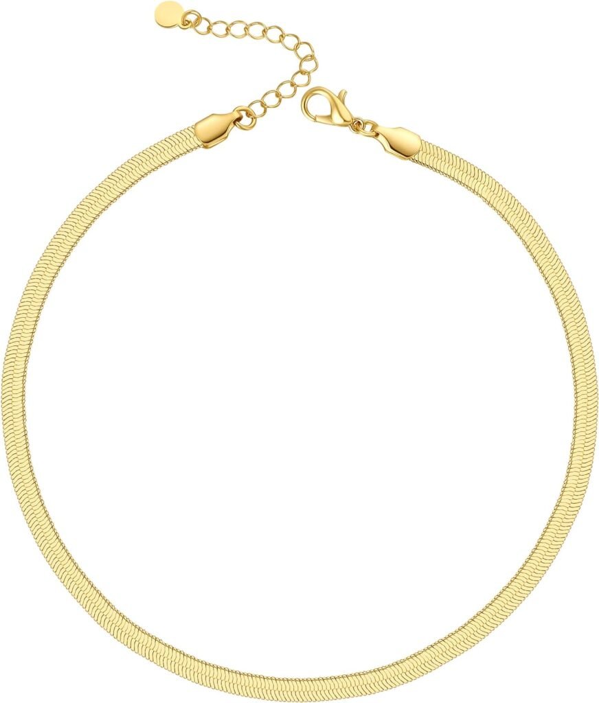 14K Gold Plated Dainty Choker Necklace for Women Girls | Snake Chain, Cuban Link, Paperclip, Ball Beaded Chain, Tennis Chain, Natural Freshwater Pearl Necklace Fashion Jewelry for Gift