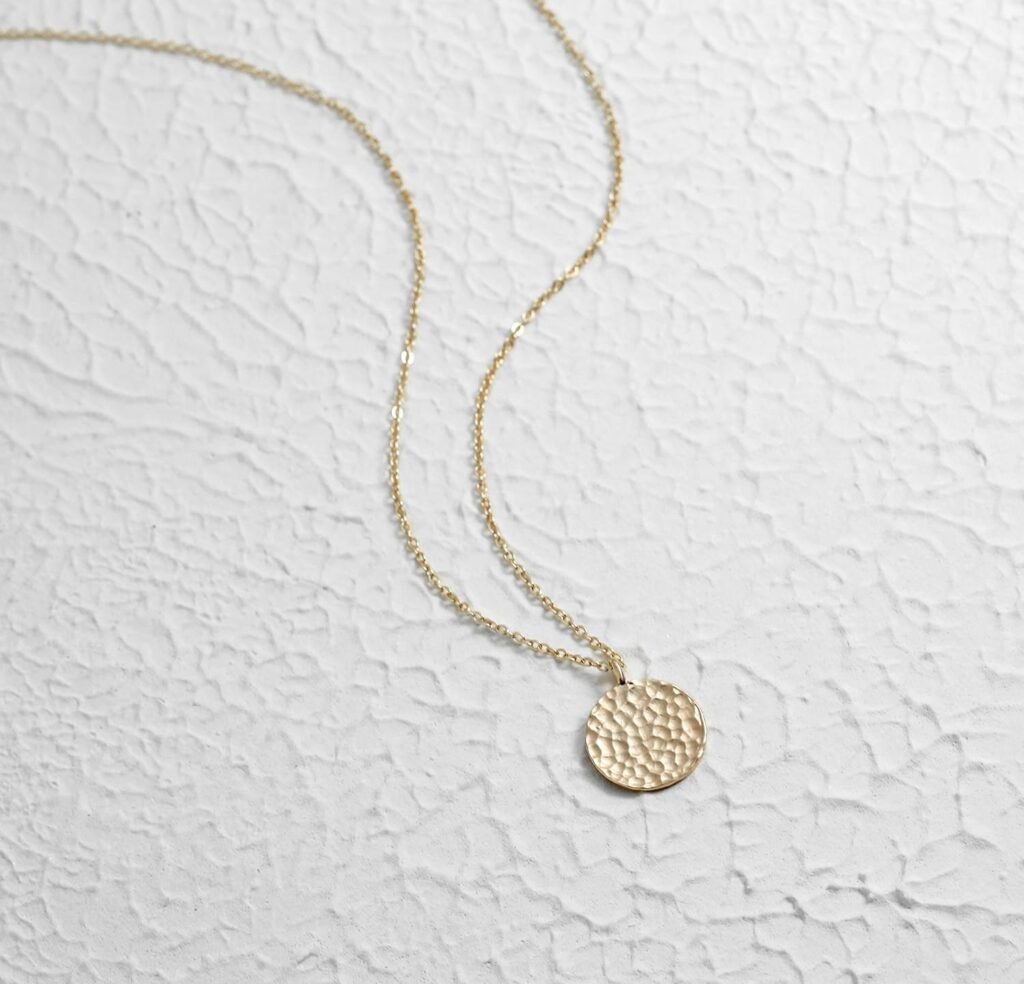 Befettly Moon Pendant Necklace 14K Gold Fill Dainty Hammered Moon Phase Gold Choker Simple Crescent Moon Full Moon Karma Circle Choker Necklace