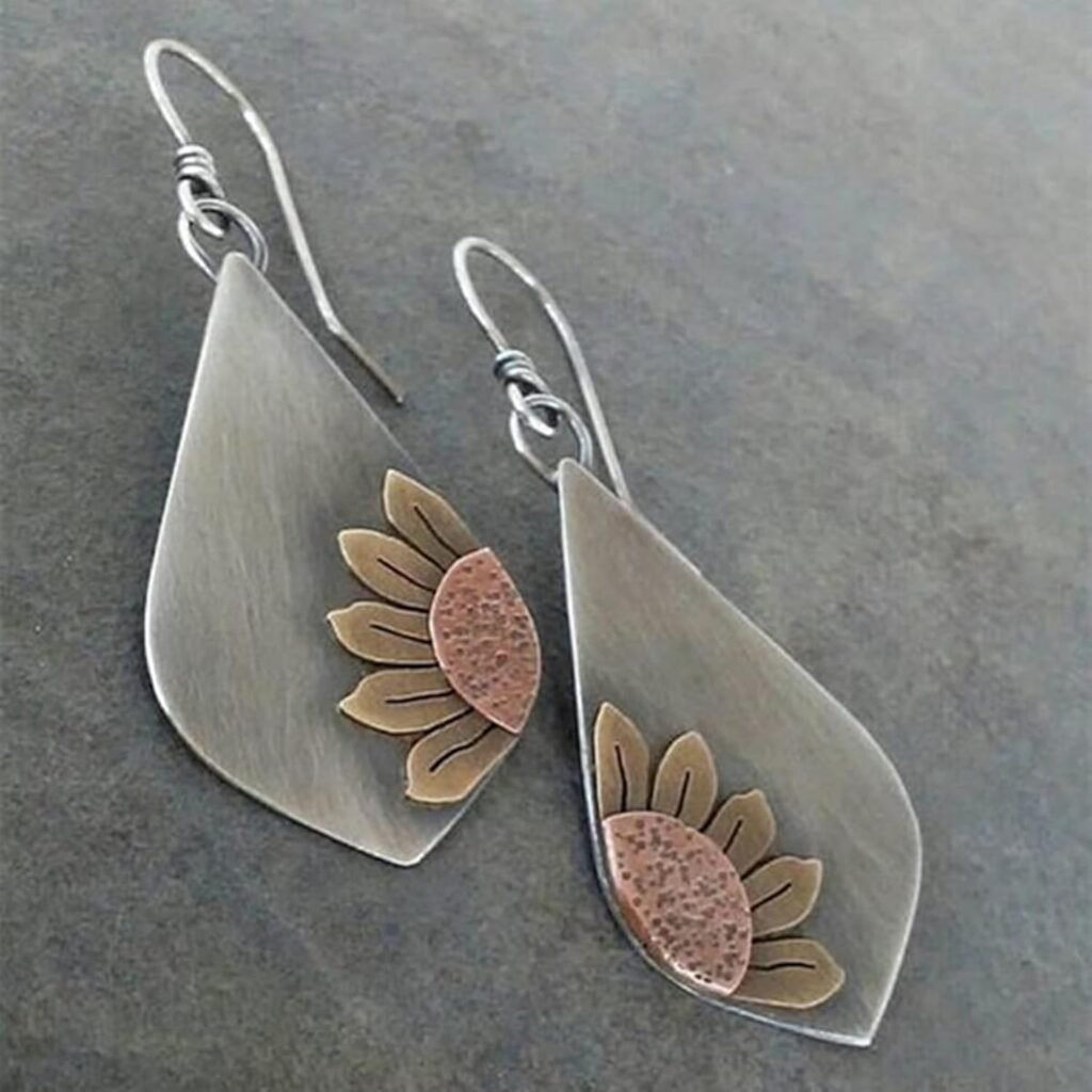 Boho Earrings, Silver Earrings, Flower Earrings, Dangle Ethnic Earrings for Women Girls, Handmade Bohemian Trendy Boho Vintage Jewelry