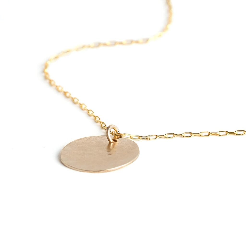 Dainty Gold Filled Disc Necklace For Women, Simple Circle Layered Delicate Everyday Minimalist Jewelry with Coin Pendant, Artisan Handmade Design, Jewelry for Women 19.6 (50 cm) Long