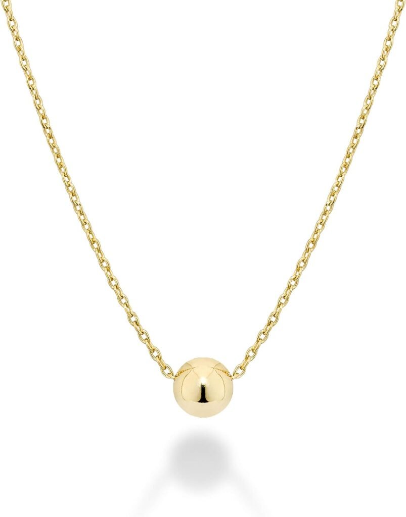 Miabella 925 Sterling Silver or 18Kt Yellow Gold Over Silver Italian 5mm Slide Bead Ball Pendant Necklace for Women Teens Chain Made in Italy