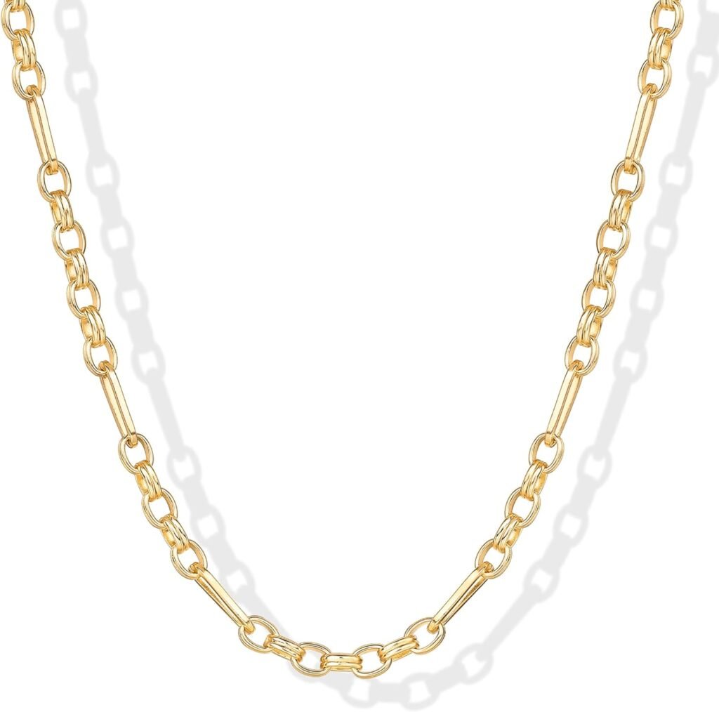 PAVOI 14K Gold Plated Curb Paperclip Box Sphere Bead Snake Herringbone and Figaro Chain Adjustable Necklace