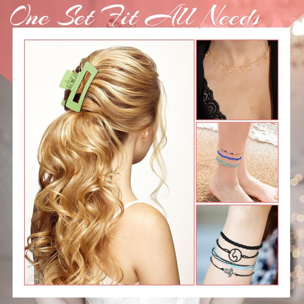 49 Pcs Women Accessories Surfer Wave string Friendship Bracelets Layered Choker Square Claw Hair Clips for Girls (Artsy)