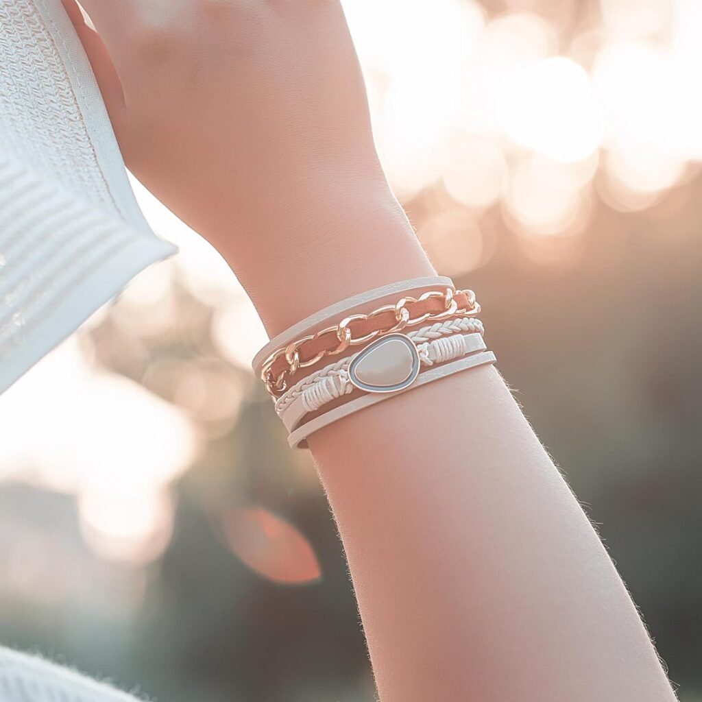 Boho Leather Wrap Bracelets Stackable Cuff Bangle Bracelets Trendy Cute Charm Crystal Beads Jewelry Gifts for Women
