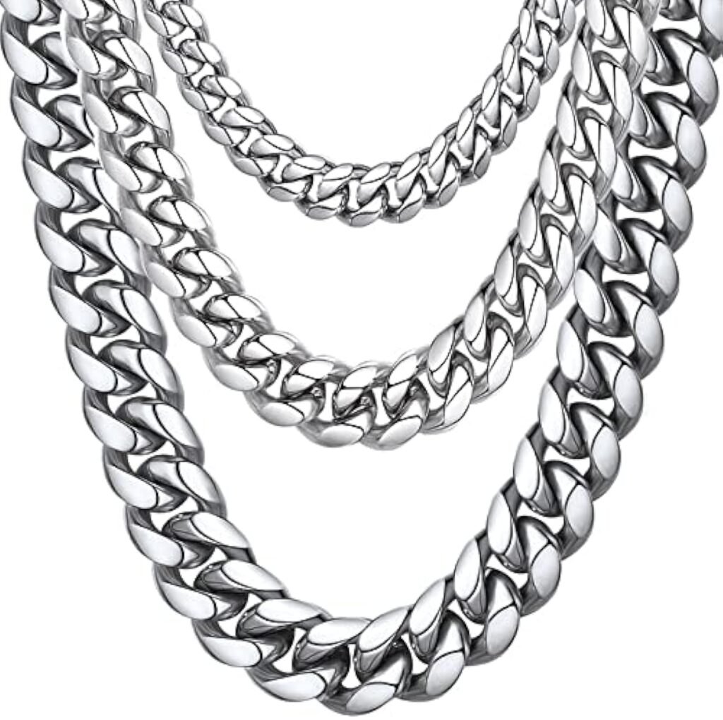 ChainsHouse Miami Cuban Chain Necklace for Men, 6mm/10mm/14mm Width, 18K Gold Plated/Stainless Steel/Black Men Chunky Curb Link Hip Hop Necklace Chains, 14 18 20 22 24 26 28 30 Length, Come Gift Box