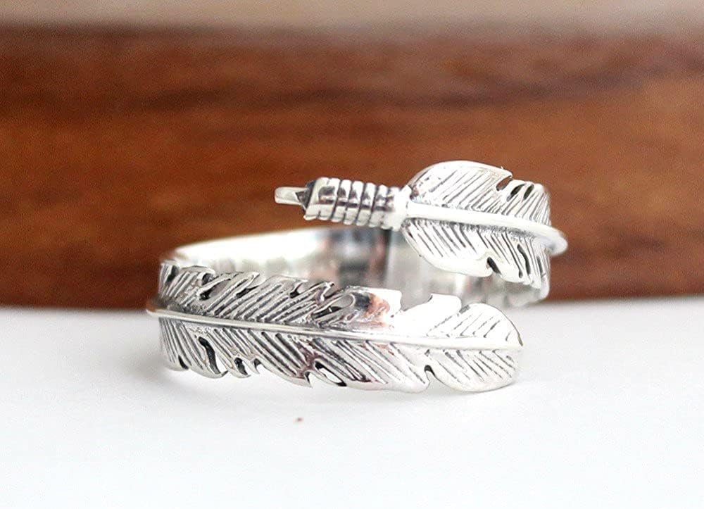 COSUMOSU 925 Sterling Silver Feather open Ring for Women Men Adjustable