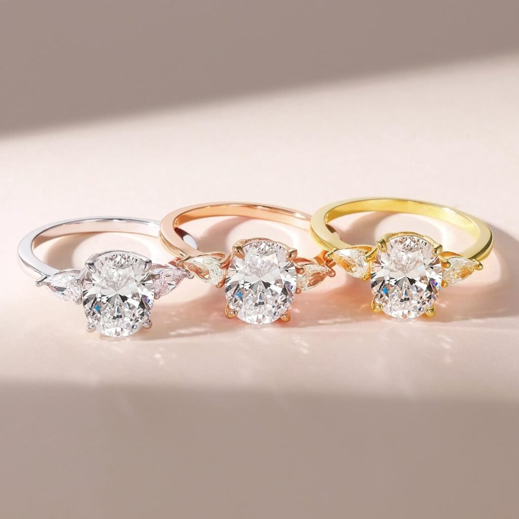 EAMTI 3CT 925 Sterling Silver Engagement Rings 3-Stone Oval Cut Cubic Zirconia CZ Wedding Promise Rings for Her Wedding Bands for Women Size 3-11