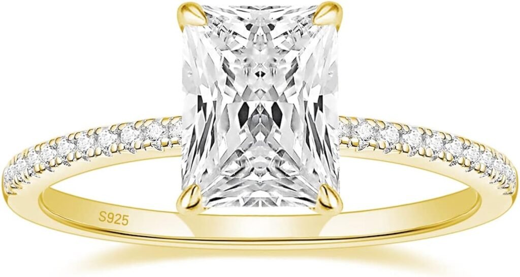 EAMTI 3CT 925 Sterling Silver Engagement Rings Radiant Cut Solitaire Cubic Zirconia CZ Wedding Promise Rings for Her Wedding Band for Women Size 3-11