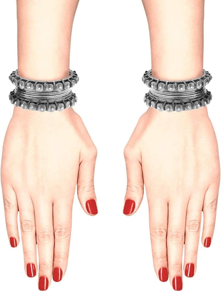 Efulgenz Boho Tribal Antique Oxidized Indian Jewelry Bracelet Bangle Set for Women Girls