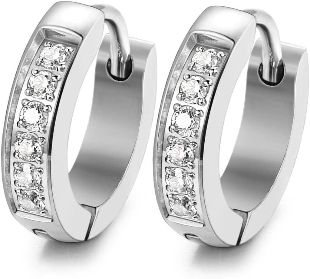 FIBO STEEL 13MM 20MM Stainless Steel Small Hoop Earrings for Men Women Huggie Earrings CZ Inlaid