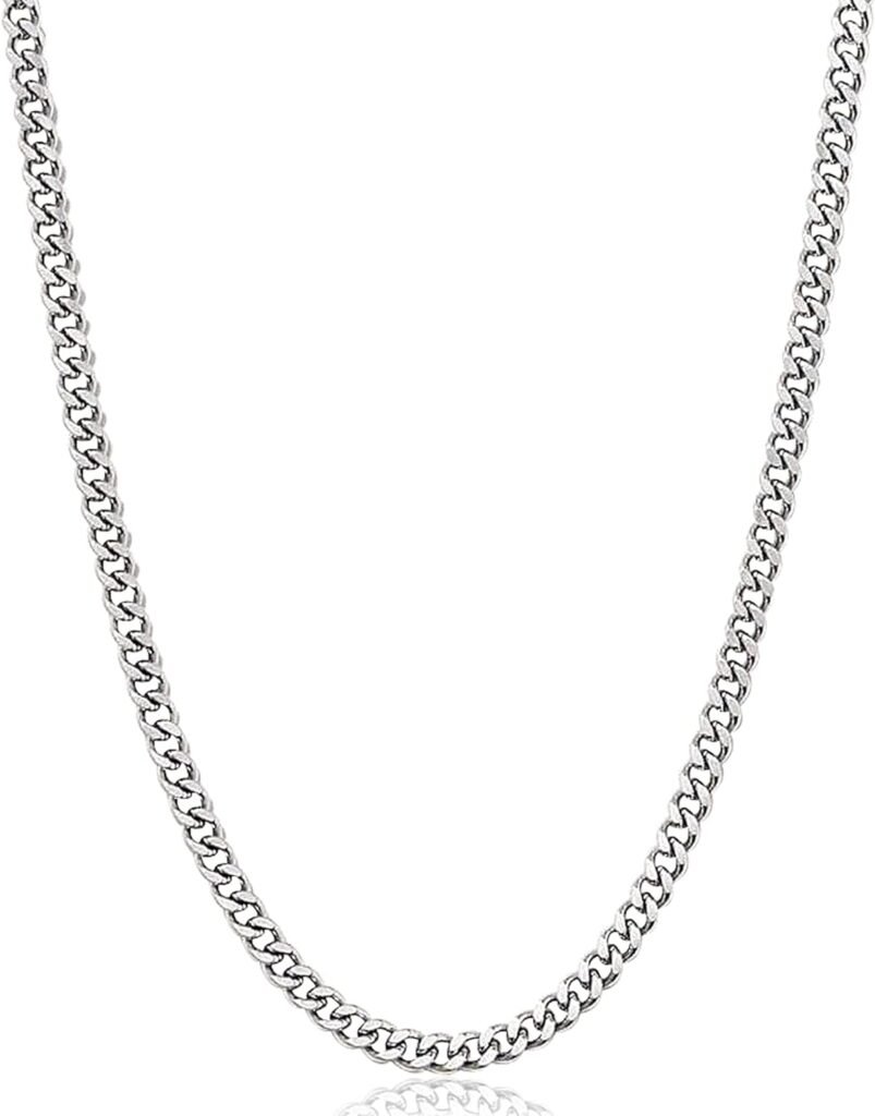 Fiusem 5mm Silver Tone/Gold Cuban Link Chain for Men, Mens Chain Necklaces, Stainless Steel Chain Necklaces for Men Women and Boys, 3.5/4/5mm