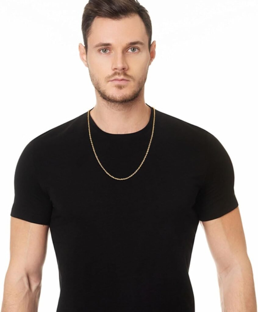 Fiusem Gold Plated Rope Chain for Men, 18K Gold Plated Mens Chain Necklace, Stainless Steel Chain Necklacefor Men Women and Boys