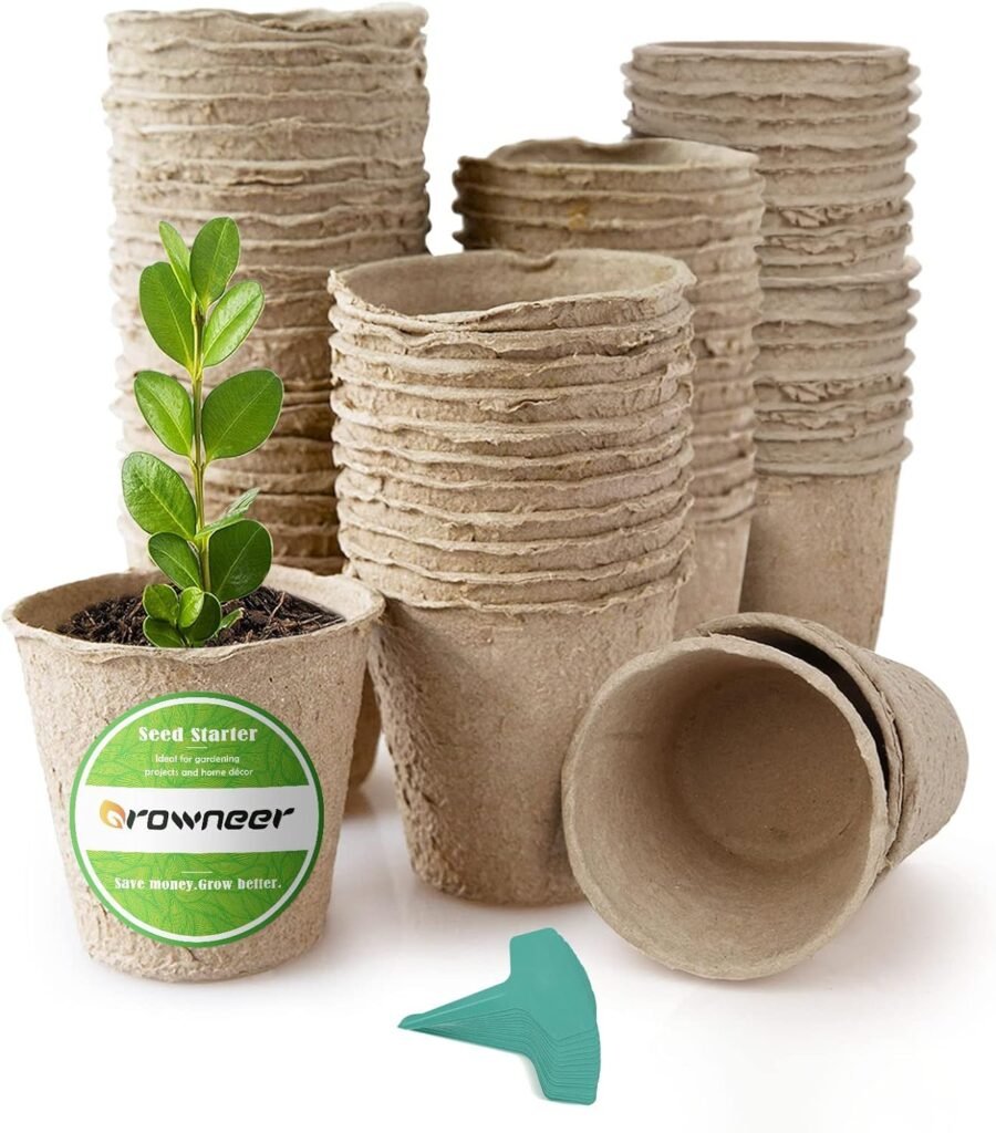 GROWNEER 60 Packs 3 Inch Peat Pots Plant Starters for Seedling with 15 Pcs Plant Labels, Biodegradable Herb Seed Starter Pots Kits, Garden Germination Nursery Pot