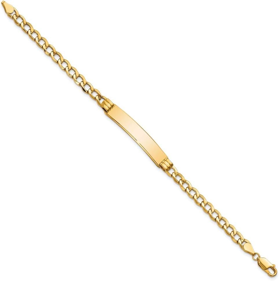 Jewels By Lux Engravable Personalized Custom 10K Yellow Gold Solid Curb Link ID Bracelet For Men or Women Length 7 inches Width 7.3 mm With Lobster Claw Clasp