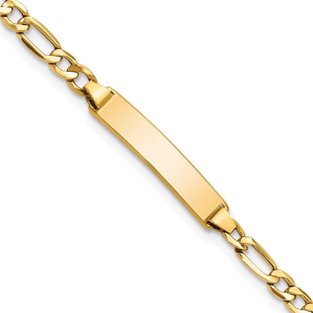 Jewels By Lux Engravable Personalized Custom 14K Yellow Gold Solid Figaro Link ID Bracelet For Men or Women Length 7 inches Width 4.3 mm With Lobster Claw Clasp