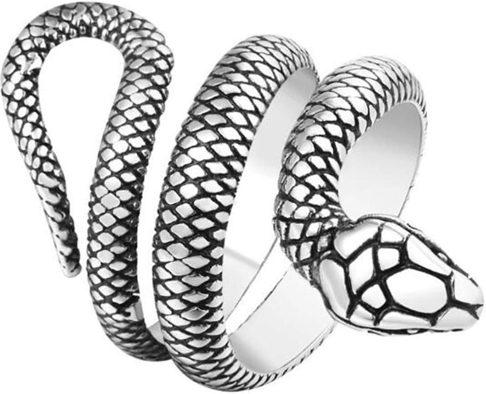 Jude Jewelers Stainless Steel Retro Vintage Snake Stye Cocktail Party Statement Biker Ring (Silver, 7)