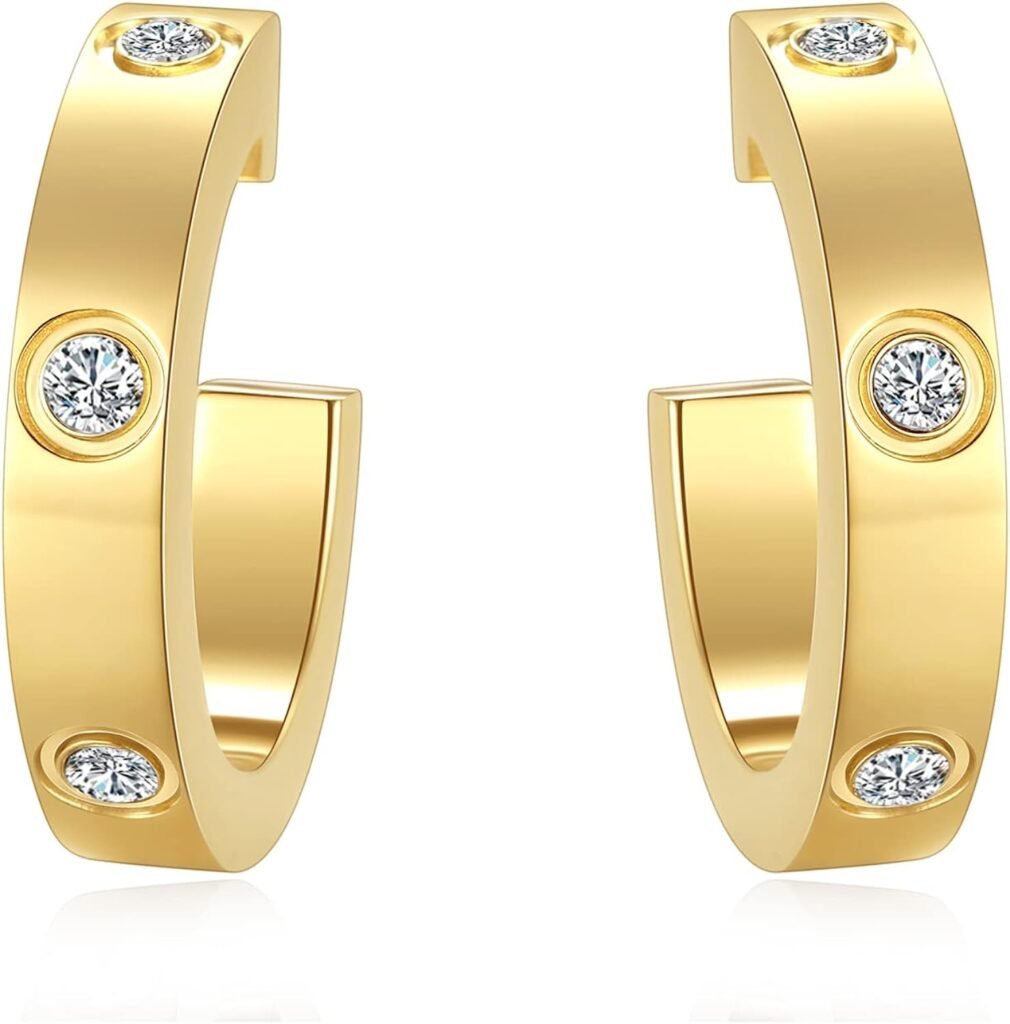Love Earrings for Women Girls Hoop Earrings Stainless Steel Earrings with Cubic Zirconia Stones Earrings Birthday Jewelry Mothers Day Christmas Gifts for Women Her, Silver/Gold