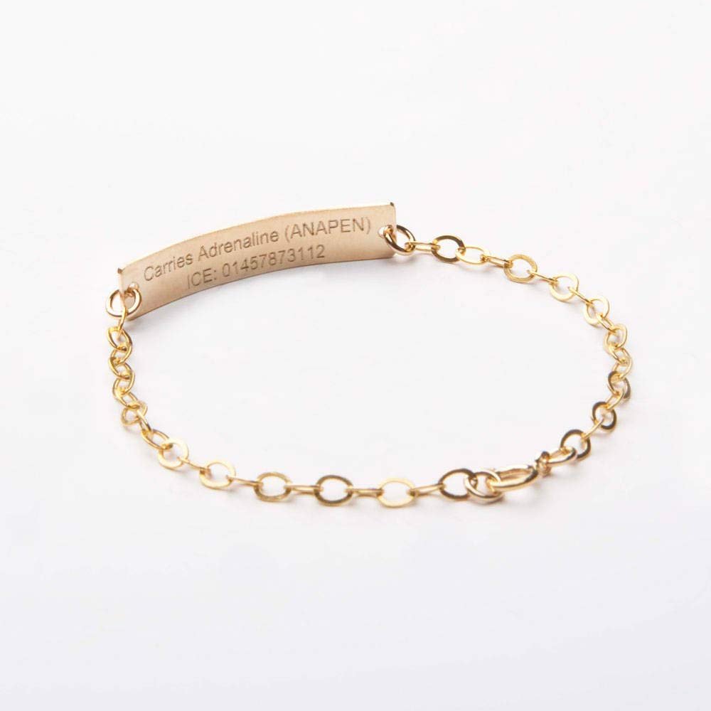 Medical Alert ID Bracelet, Custom Adjustable Medical ID, Personalized Gold Bar Engraved, 14K Gold Filled, Rose, Sterling Silver (CG290N_1.5X0.25).
