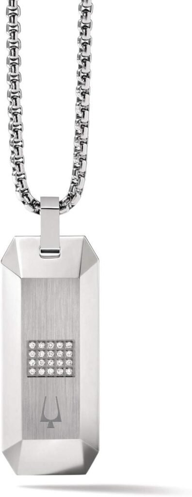 Mens Precisionist Round Box Link Chain Necklace with Dog Tag Pendant Style