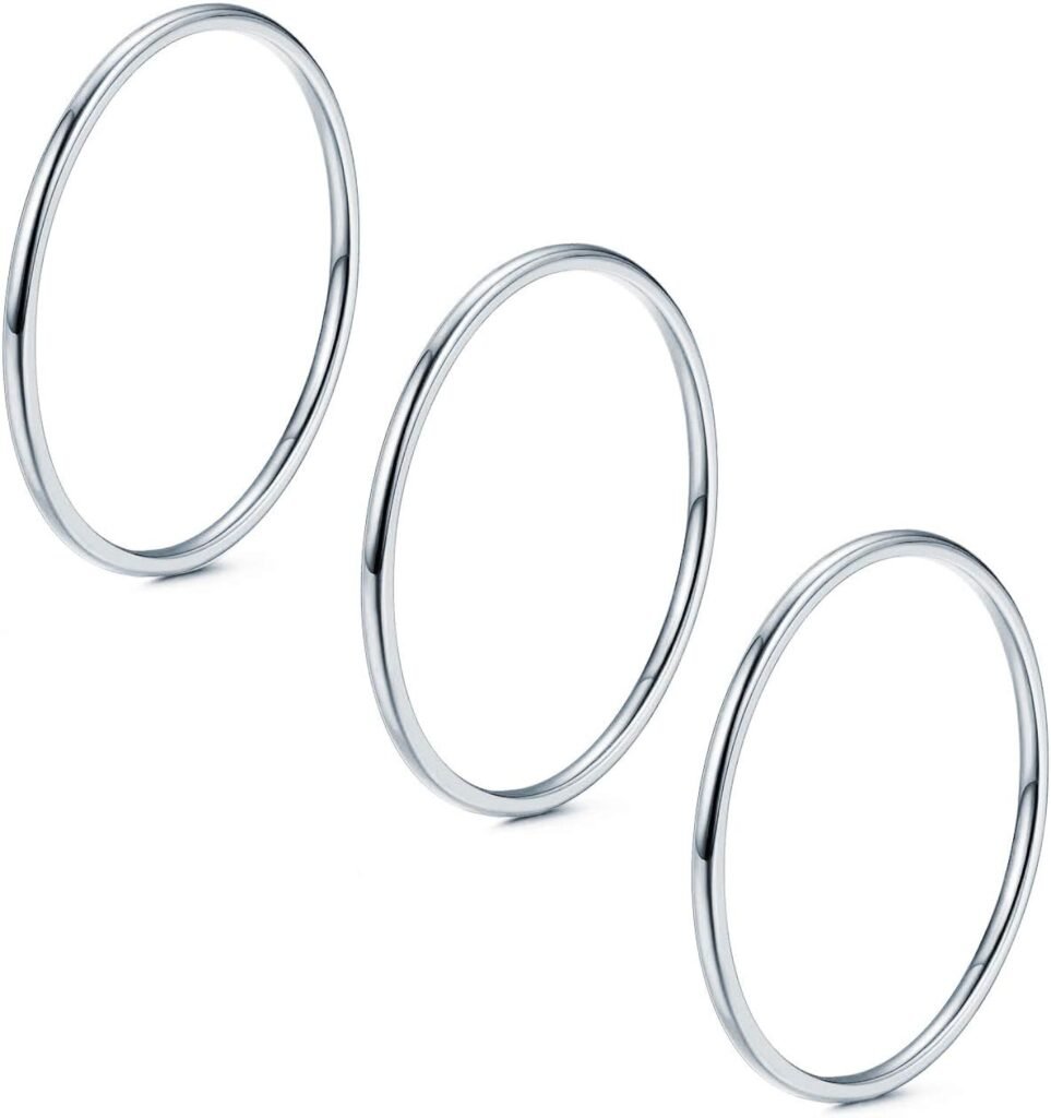 NOKMIT 3PCS 1mm Thin Silver Rings for Women Girls Cute Stacking Stackable Stainless Steel Ring Plain Thumb Pinky Band Non Tarnish Comfort Fit Size 5 to 10