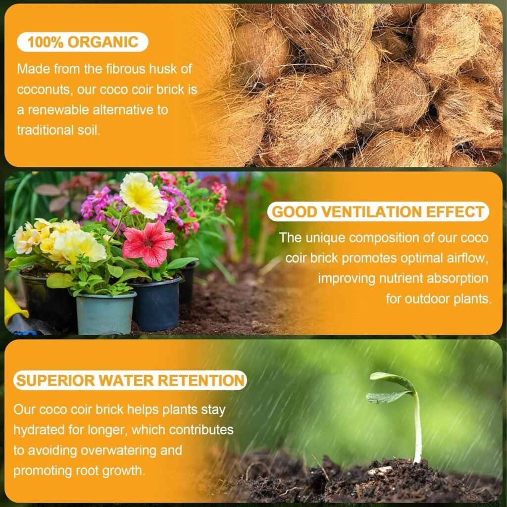 Organic Coco Coir 2 Pcs Compressed Coconut Coir Bricks Coconut Fiber Husk Substrate Mulch Coconut Bark Core Growing Medium Peat Moss Soil High Nutrition for Plants Gardening Seed Starting Soil Mix