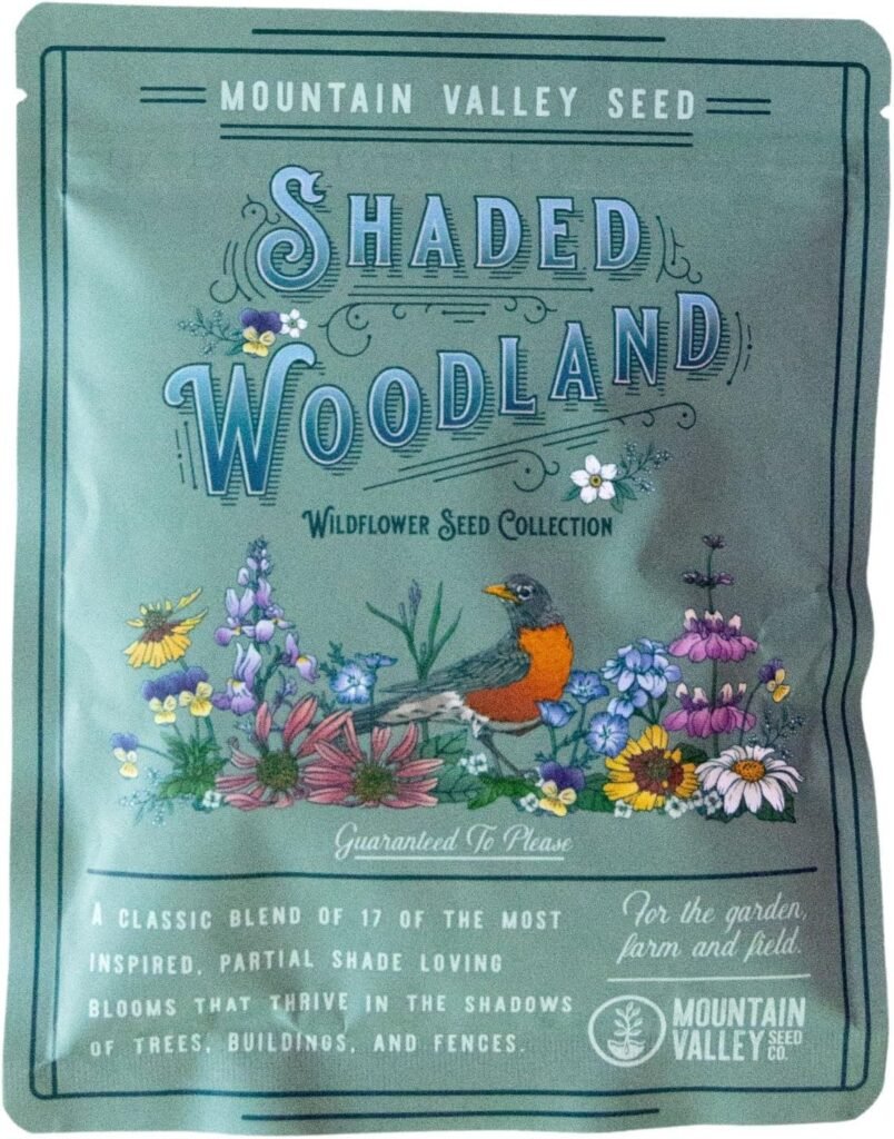 Partial Shade Wildflower Seeds - 80,000+ Seeds - Shaded Woodland Wild Flower Mix Attracts Pollinators - Includes Forget-Me-Not, Poppy, Baby Blue Eyes, Babys Breath, Snapdragon, Columbine, More