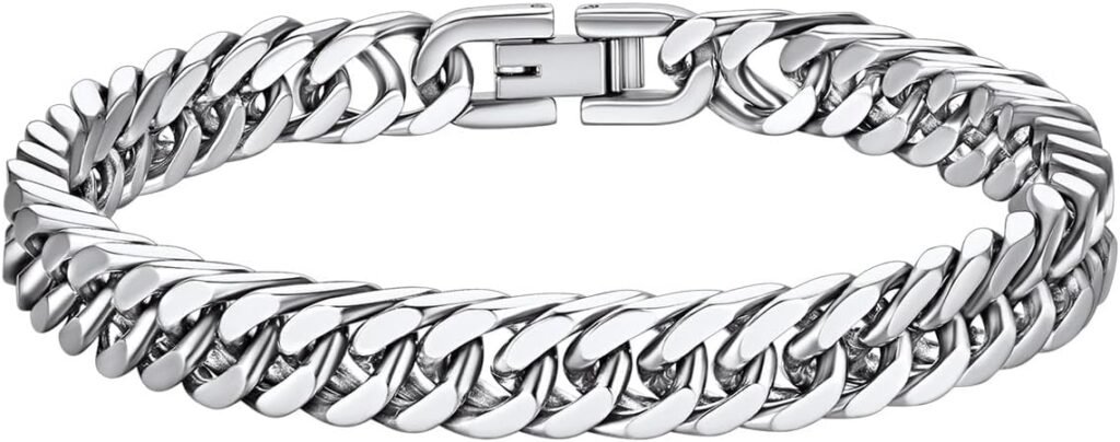Richsteel Bracelets for Men Cuban Link Chain Bracelets Gift for Boyfriends Stainless Steel/Gold/Black Plated 8/12/17mm Width, 7.4/8.2/9 Inch Length Classic Jewelry on Christmas/Valentines Day/Fathers Day/Birthday