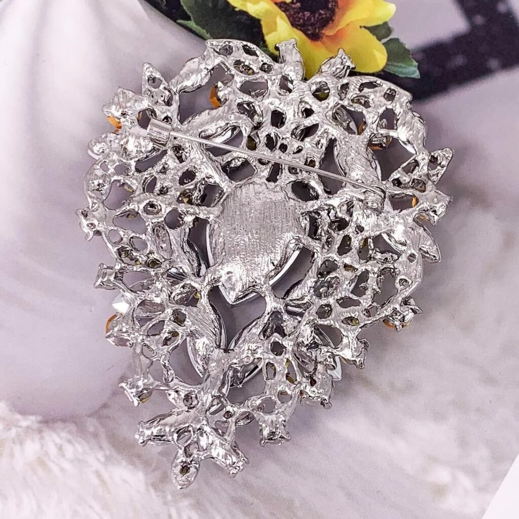 SELOVO Leaf Bouquet Scarf Big Brooch Pin Broach Crystal Jewelry