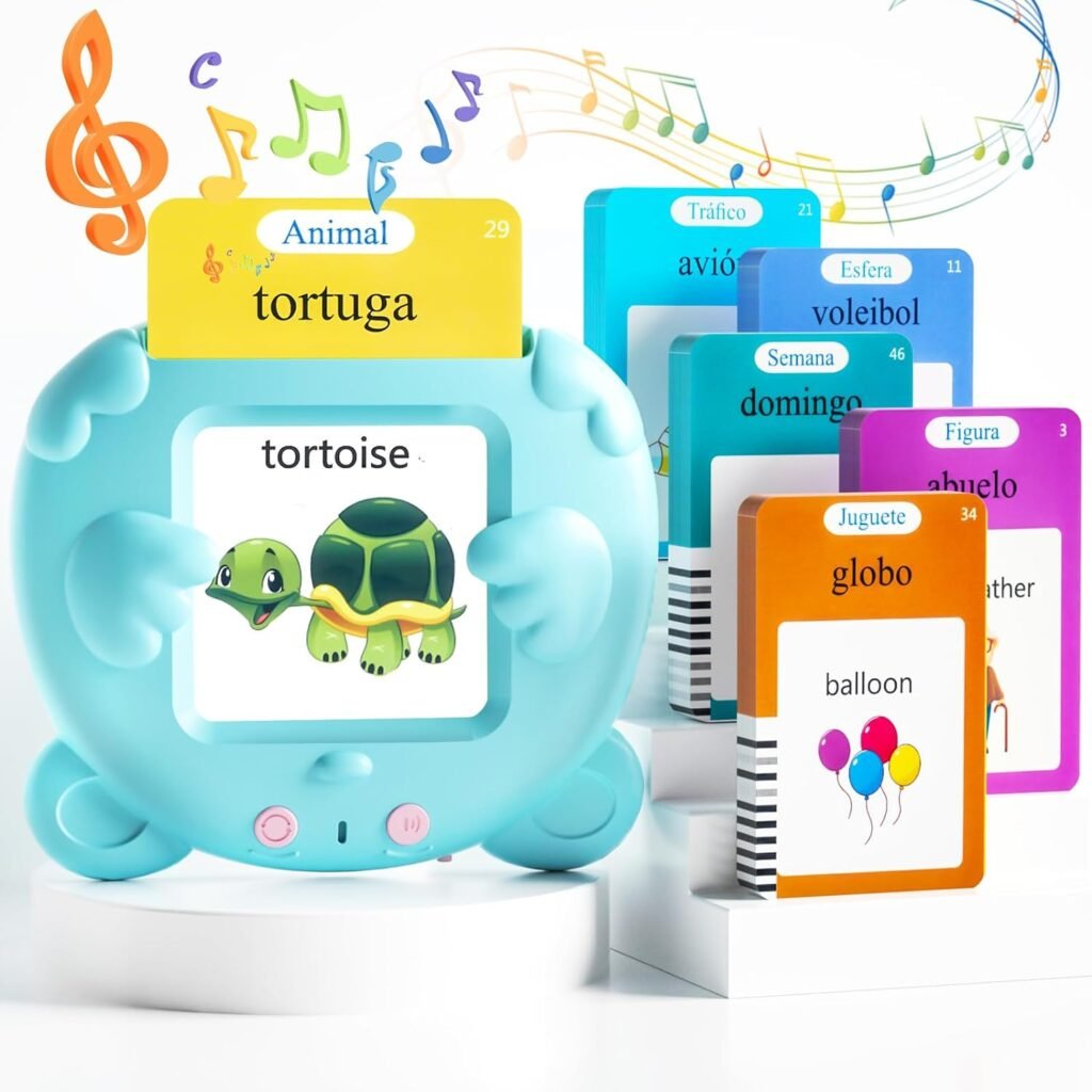 Spanish English Talking Flash Cards for Toddlers 2-4 Years Old, 510 Sight Words Bilingual Learning Toys for Children, Autism Sensory Speech Therapy Toys, Española Pocket Vocabulary Educational Games
