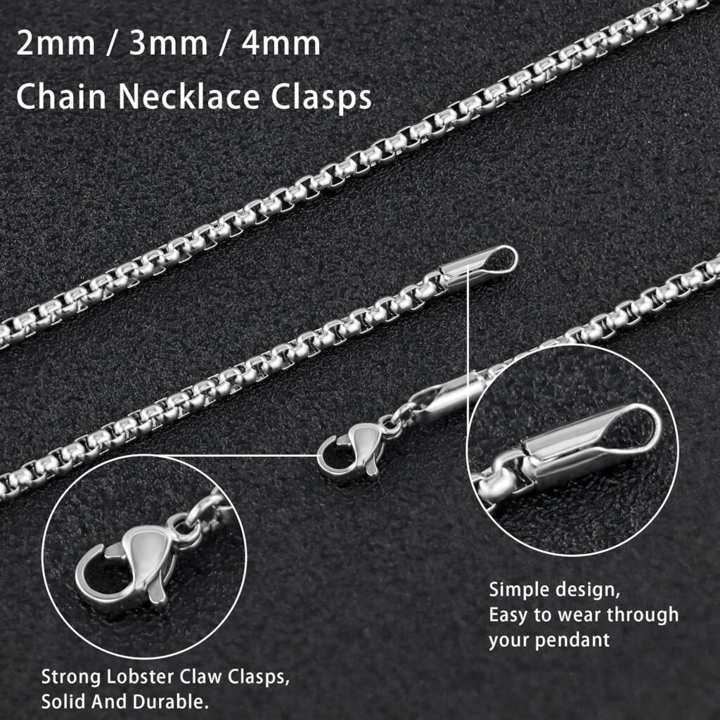 Square Rolo Chain Necklace Stainless Steel Round Box Necklace for Men Women