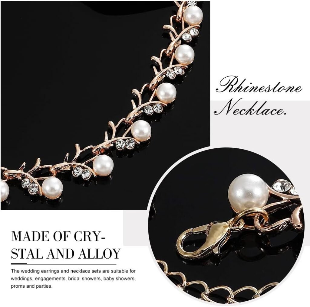 Unicra Pearl Bride Wedding Jewelry Set Crystal Bridal Necklace Bracelet Earrings Sets Rhinestone Choker Necklace Prom Costume Jewelry Set for Women and Girls