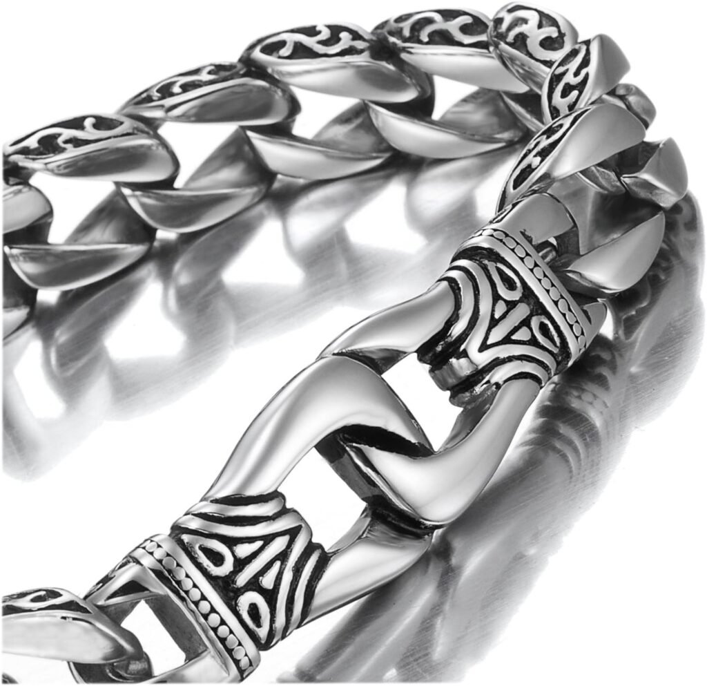 Urban Jewelry Amazing Stainless Steel Mens link Bracelet Silver Black 9 Inch with Necklace Option 21 inch (With Branded Gift Box)