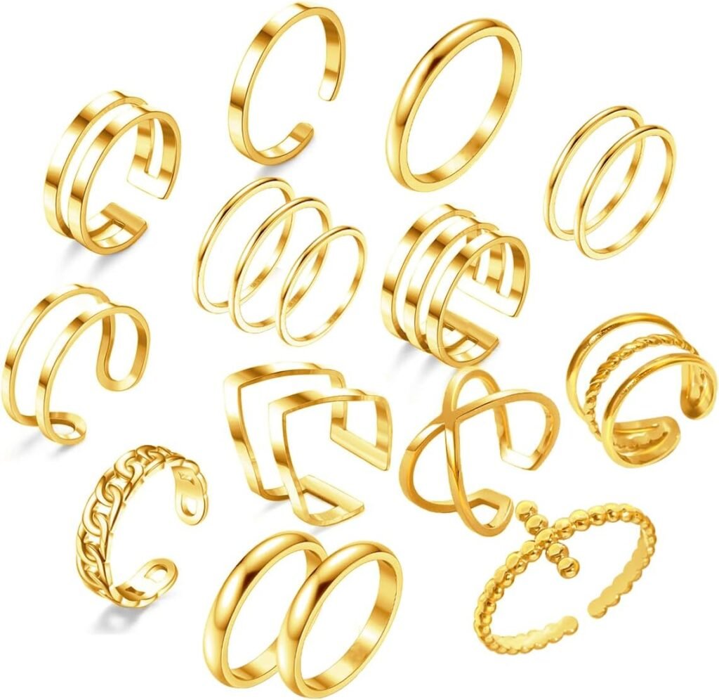 yfstyle 17PCS Knuckle Rings for Women Stainless Steel Rings Set Stackable Finger Rings Silver Knuckle Rings for Women Stackable Rings Sets Adjustable Knuckle Stackable Rings Midi Ring Set for Women