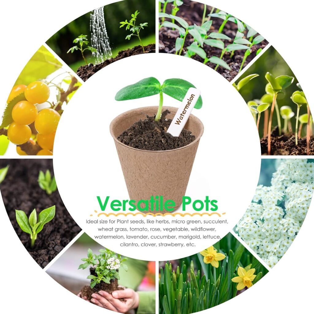 3” Peat Pots Seedling Pots Plant Starters Bulk 100 Pack Seed Starter Pots Biodegradable Plant Cups with Labels, Mini Seedling Tools for Garden Germination Nursery Pot