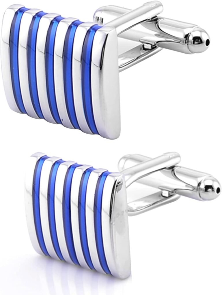 5 Stripes Silver Square Cufflinks with Gift Box Stainless Steel Cuff Links for Men Business Wedding Party Anniversary Dress