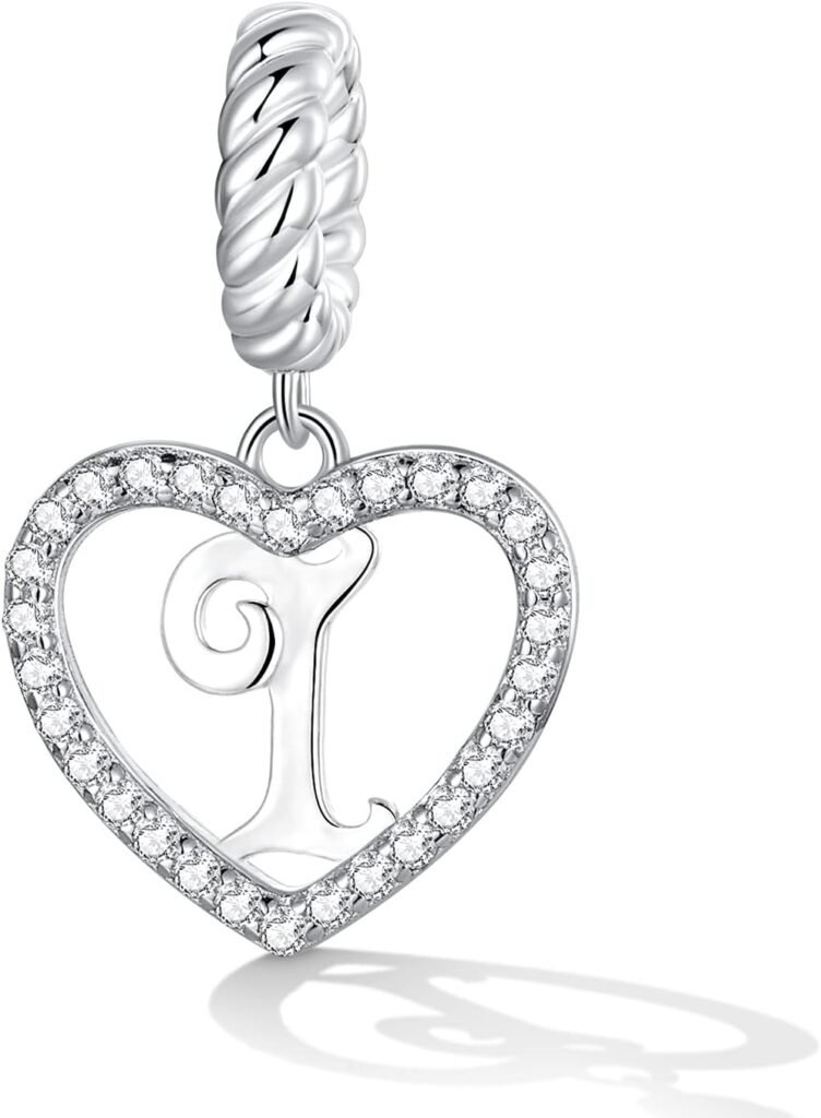 925 Sterling Silver Heart Letter Bead Charms Fits Bracelets and Necklaces | Initial Pendant Charms Paved with Cubic Zirconia | Letter A-Z Jewelry Gift for Women Girls