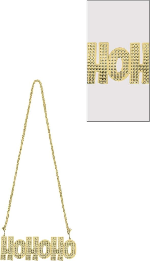 Amscan Gold Christmas Ho Ho Ho Necklace - 32 (1 Count) - Festive Lightweight Plastic Jewelry, Perfect For Holiday Celebrations